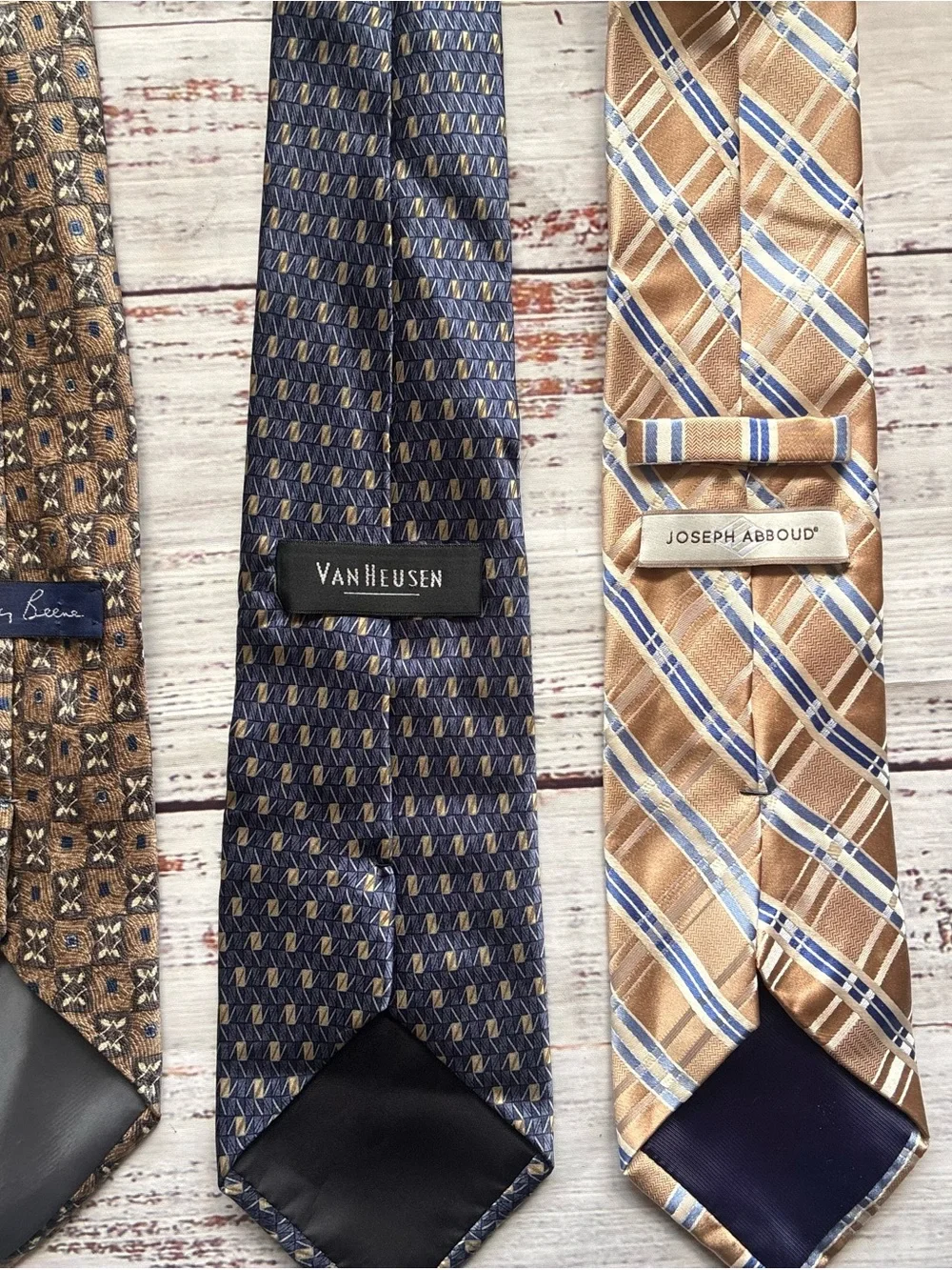 Joseph Abboud Vintage Tan and Navy Plaid Silk Ties Bundle